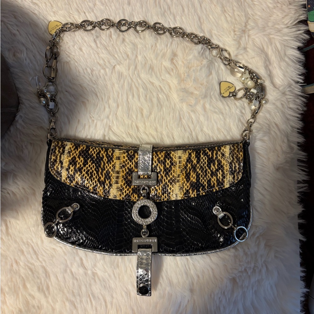 Yellow Black Snake-Print Shoulder Bag with Chain Strap